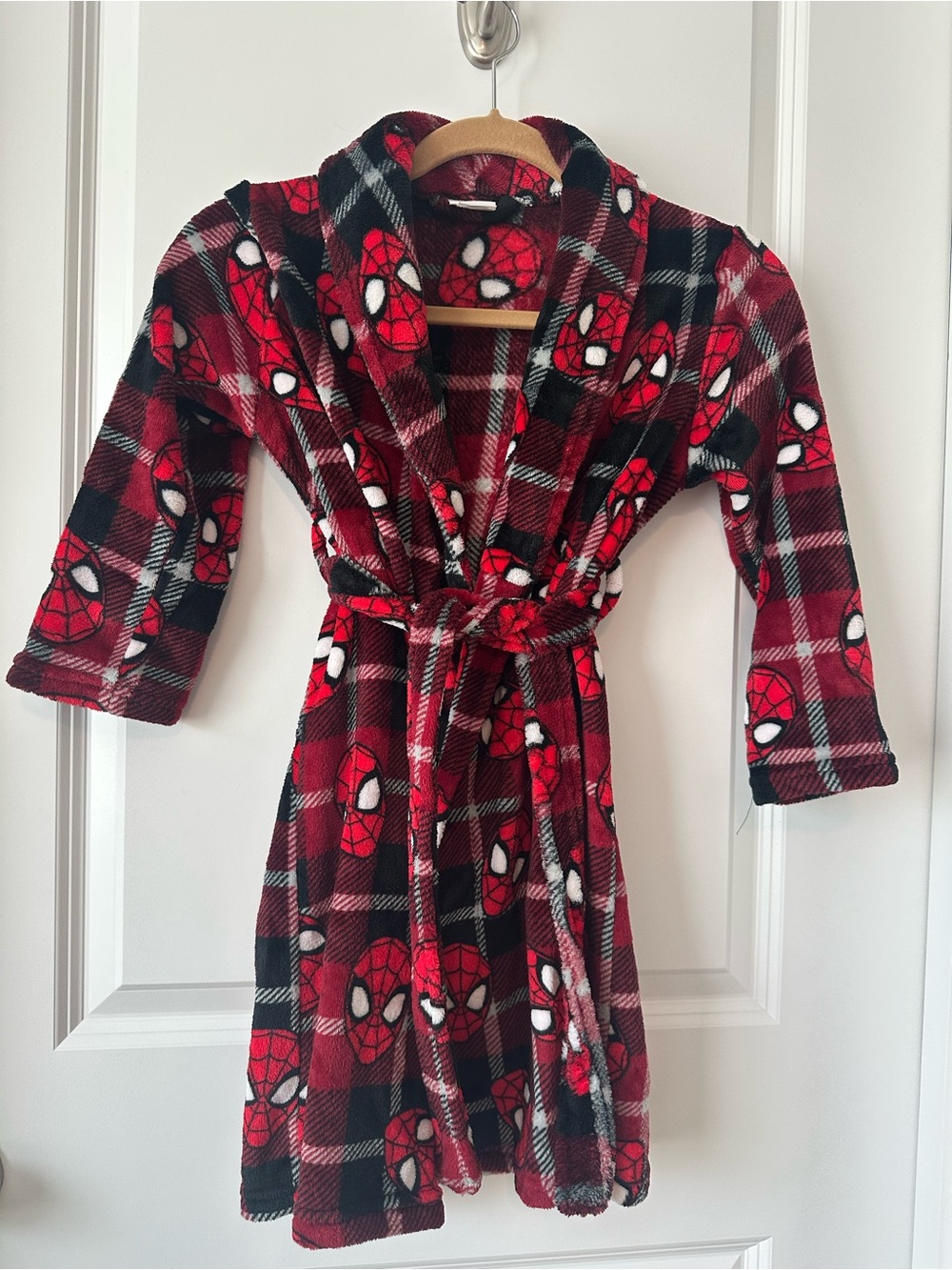Spiderman Red and Black Plaid Fleece Kids Robe